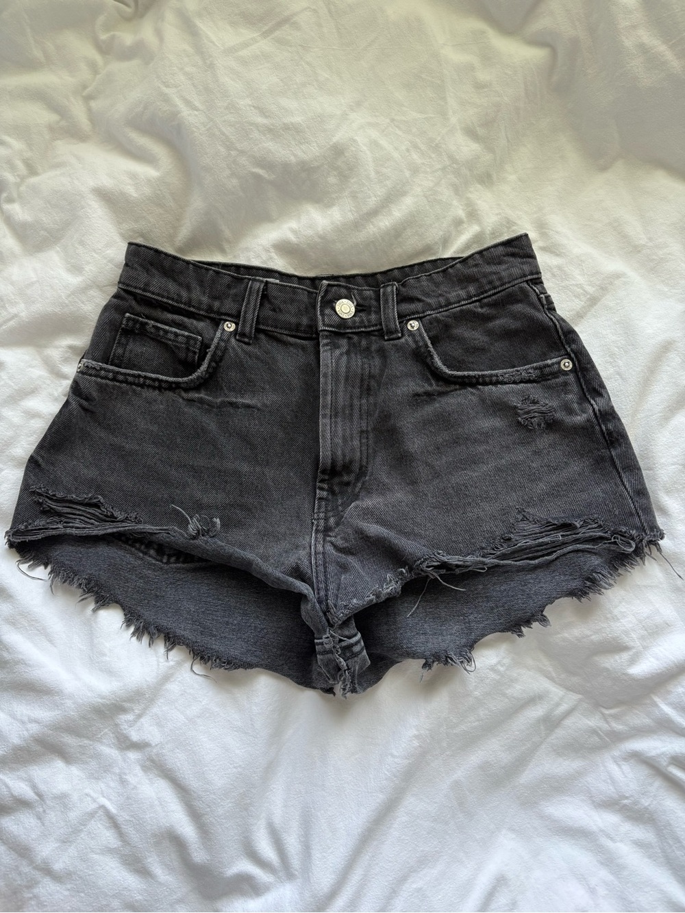 Black denim shorts